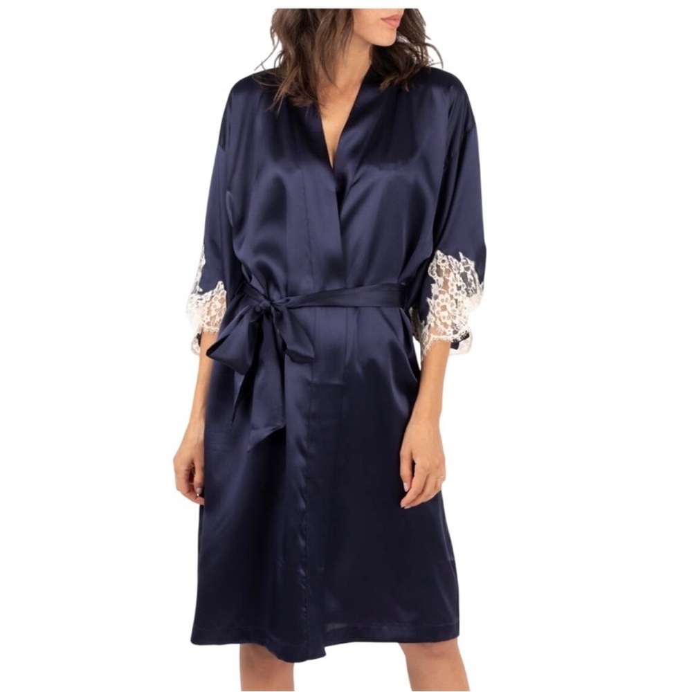 Lise Charmel Luxurious Silk Midnight Blue Women's Robe Size XXL